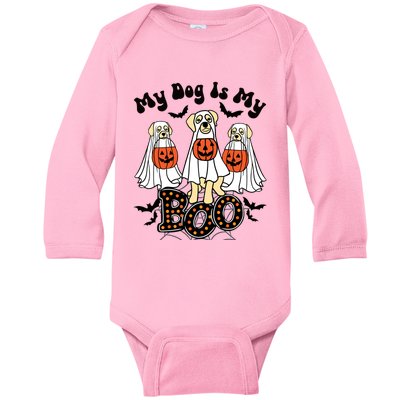 Funny My Dog Is My Boo Owner Dog Lover Boo Ghost Halloween Gift Baby Long Sleeve Bodysuit