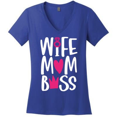 Funny Mothers Day Wife Mom Boss Great Gift Cute Gift Women's V-Neck T-Shirt