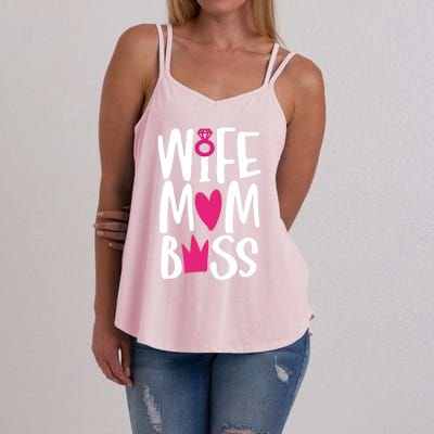 Funny Mothers Day Wife Mom Boss Great Gift Cute Gift Women's Strappy Tank