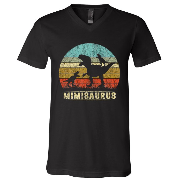 funny Mimi Dinosaur Mimisaurus 2 Two Family V-Neck T-Shirt