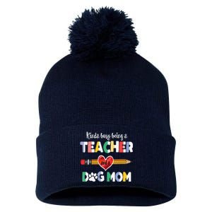 Funny Mothers Day For Teacher Dog Lover Dog Mom Teacher Pom Pom 12in Knit Beanie