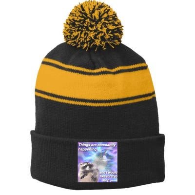 Funny Meme Dark Humor Stripe Pom Pom Beanie