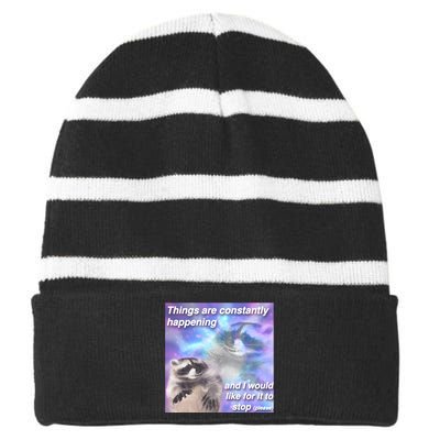 Funny Meme Dark Humor Striped Beanie with Solid Band