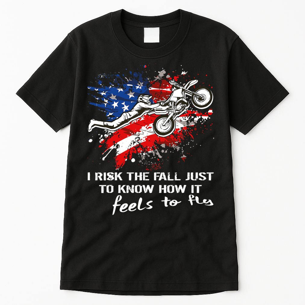 Funny Motocross Dirtbike Motorcycle MX Us Flag Tall T-Shirt