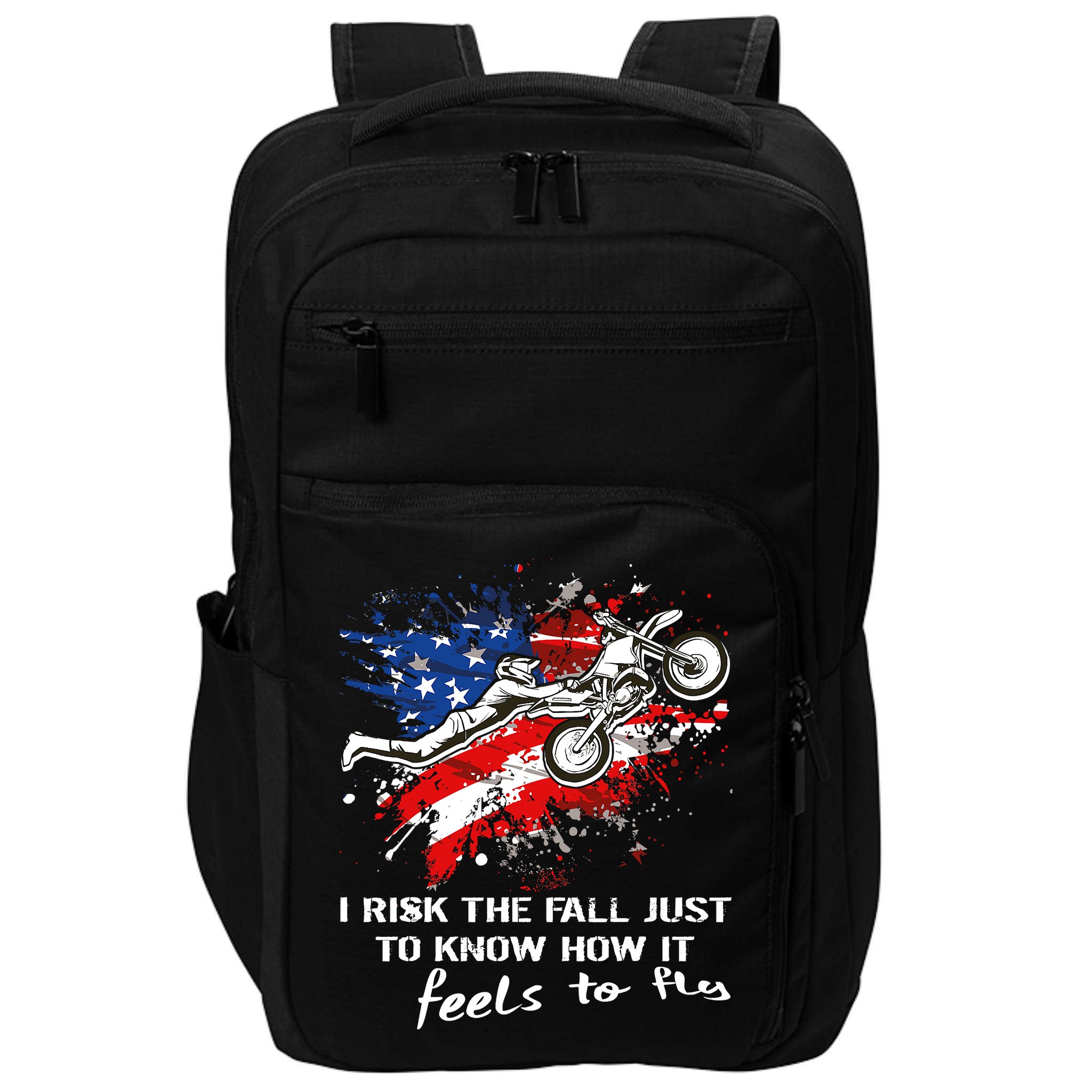 Funny Motocross Dirtbike Motorcycle MX Us Flag Impact Tech Backpack