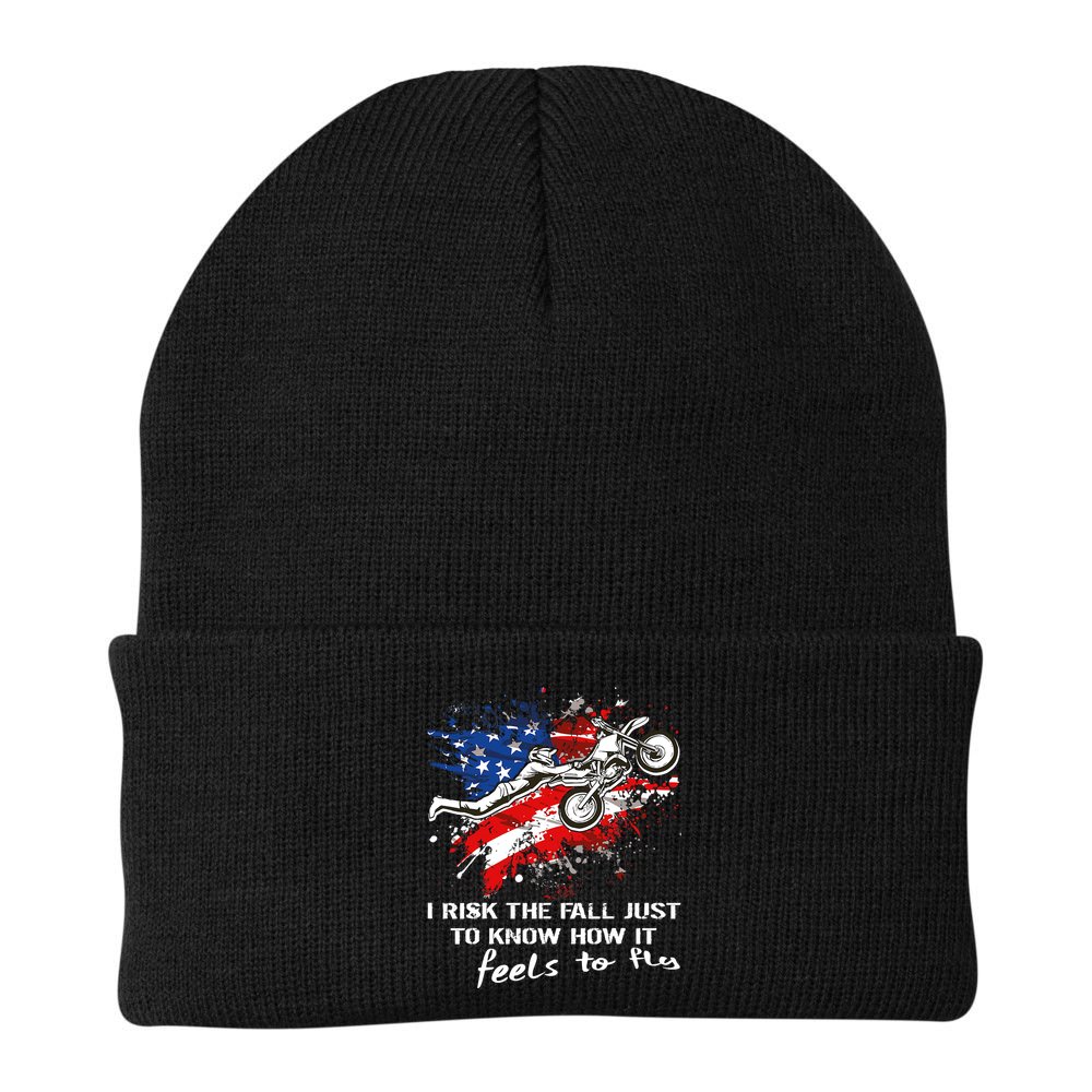 Funny Motocross Dirtbike Motorcycle MX Us Flag Beanie