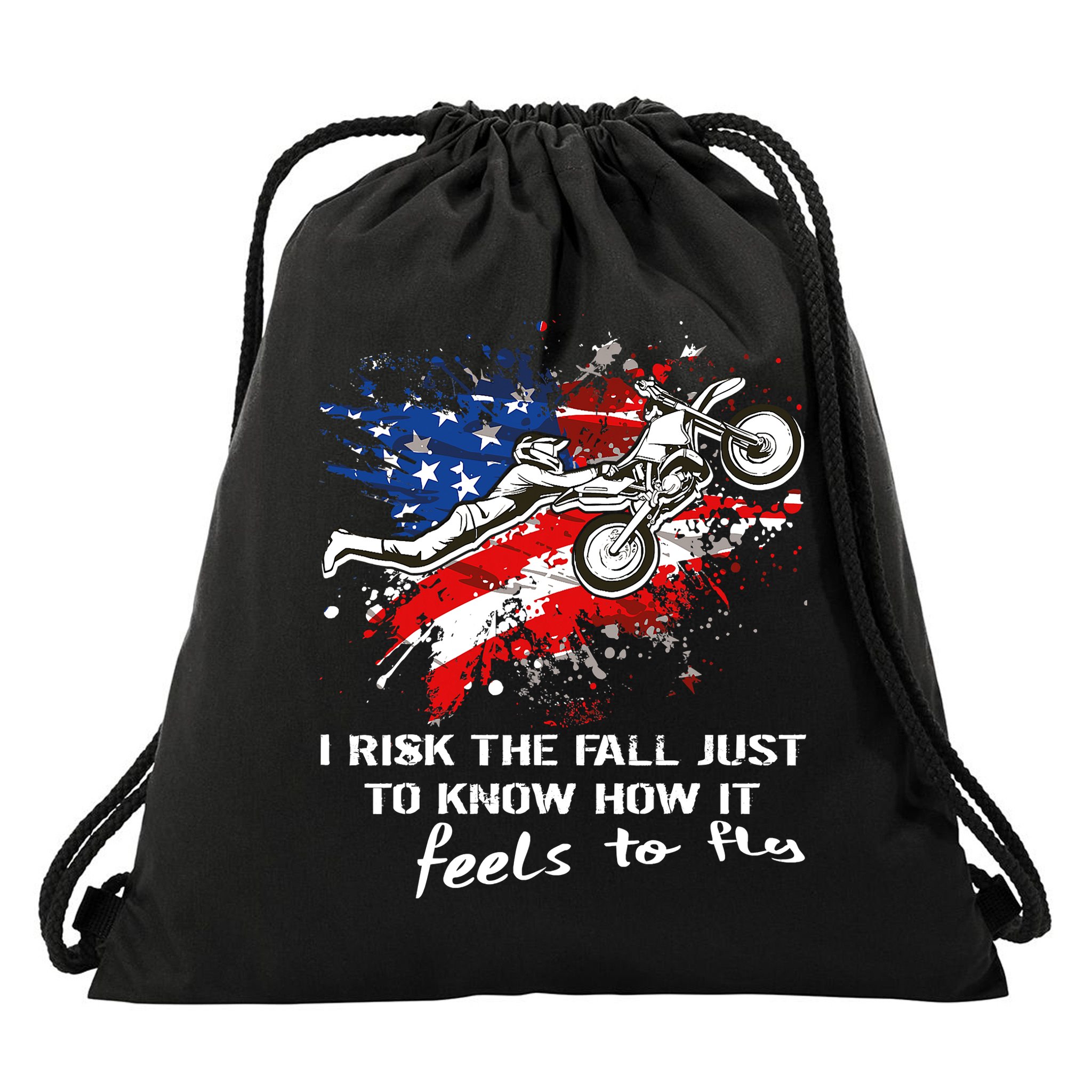 Funny Motocross Dirtbike Motorcycle MX Us Flag Drawstring Bag