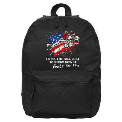 Funny Motocross Dirtbike Motorcycle MX Us Flag 16 in Basic Backpack