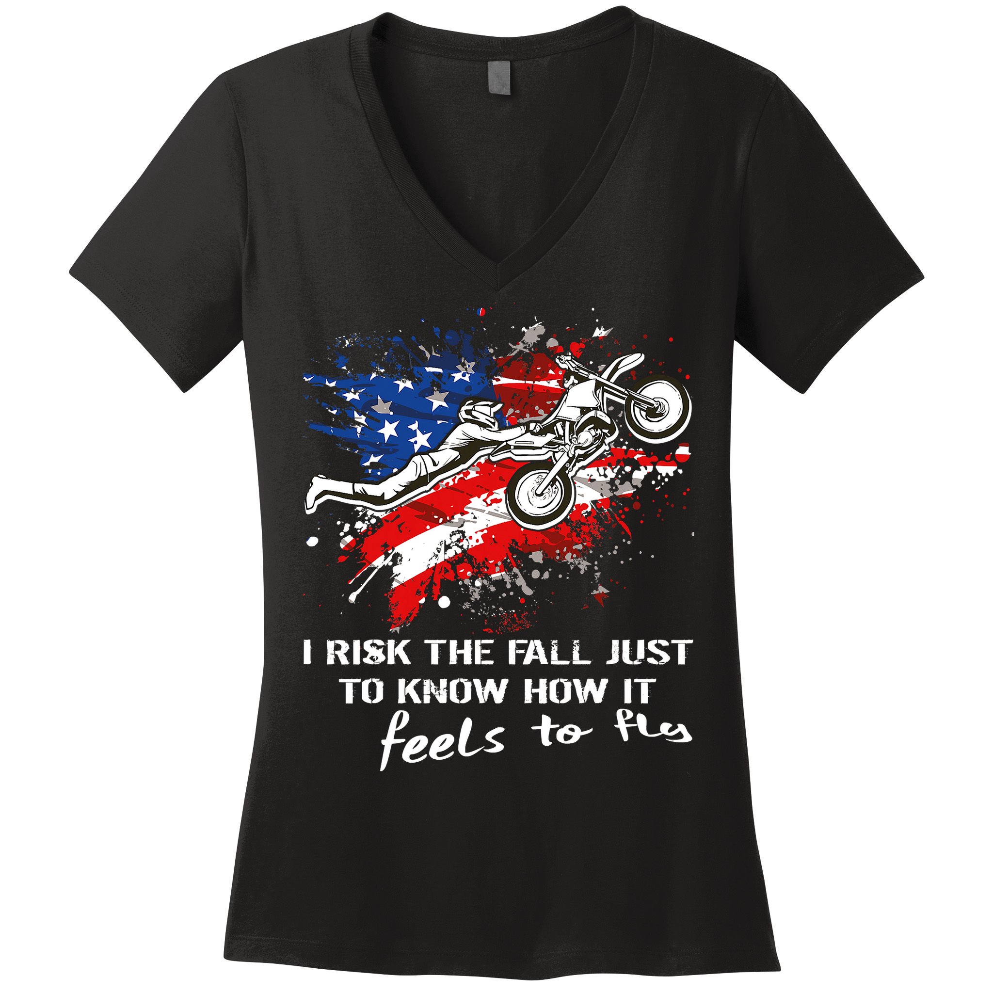 Funny Motocross Dirtbike Motorcycle MX Us Flag Women's V-Neck T-Shirt