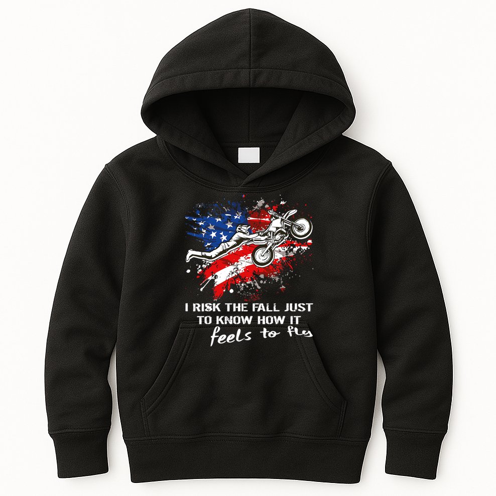Funny Motocross Dirtbike Motorcycle MX Us Flag Kids Hoodie