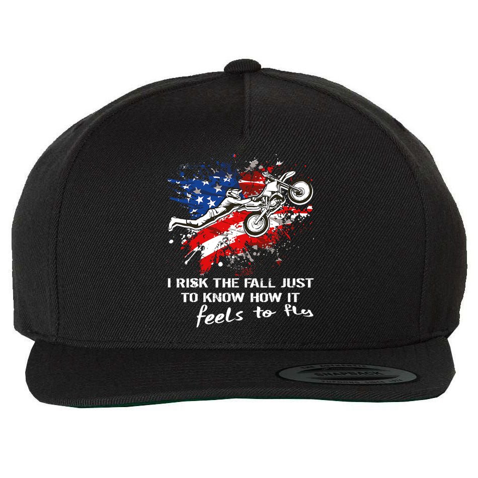 Funny Motocross Dirtbike Motorcycle MX Us Flag Wool Snapback Cap