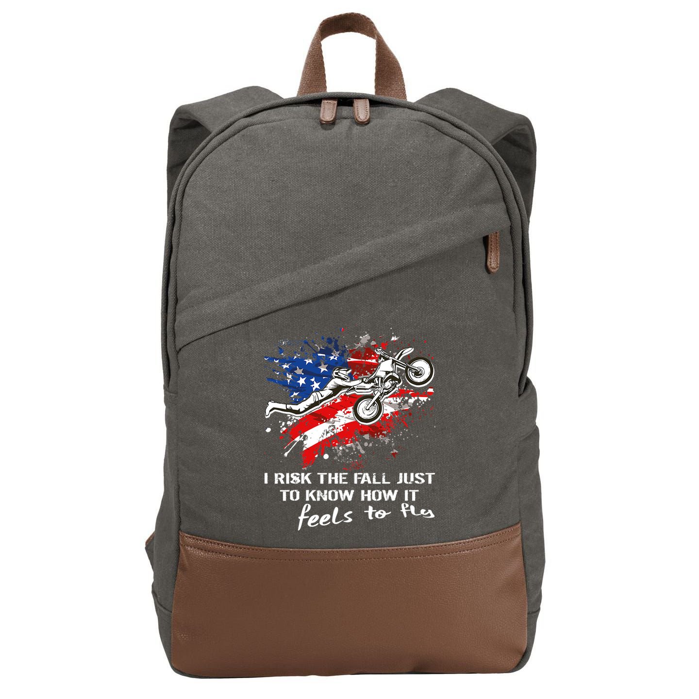 Funny Motocross Dirtbike Motorcycle MX Us Flag Cotton Canvas Backpack