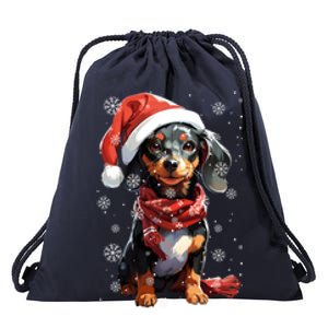 Funny Merry Doxie Christmas Dachshund Xmas Pajama Gift Drawstring Bag