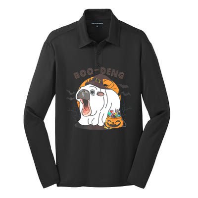 Funny Moo Deng Pumpkin Halloween Costumes Pygmy Hippopotamus Silk Touch Performance Long Sleeve Polo