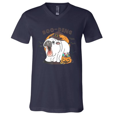 Funny Moo Deng Pumpkin Halloween Costumes Pygmy Hippopotamus V-Neck T-Shirt