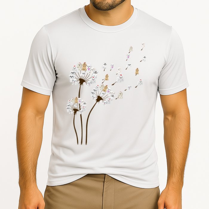 Flower Maltese Dog Dandelion Funny Animal Lover Cooling Performance Crew T-Shirt
