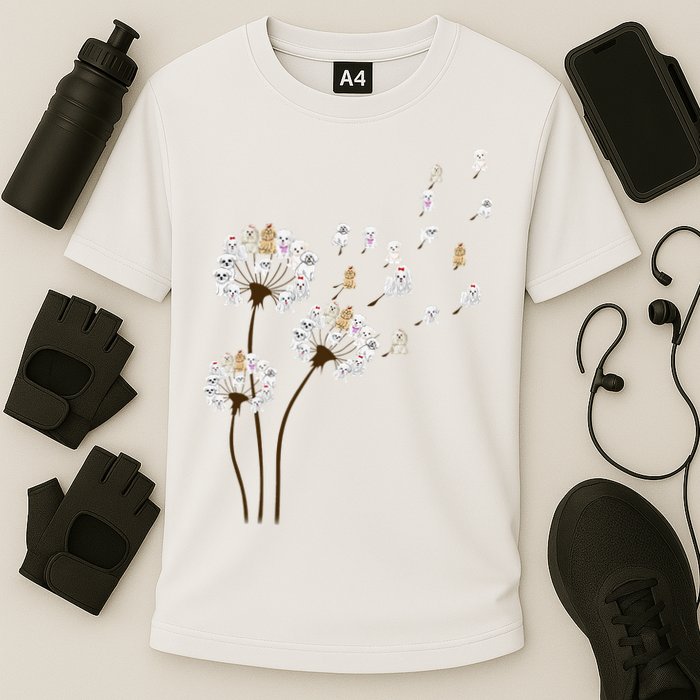 Flower Maltese Dog Dandelion Funny Animal Lover Cooling Performance Crew T-Shirt
