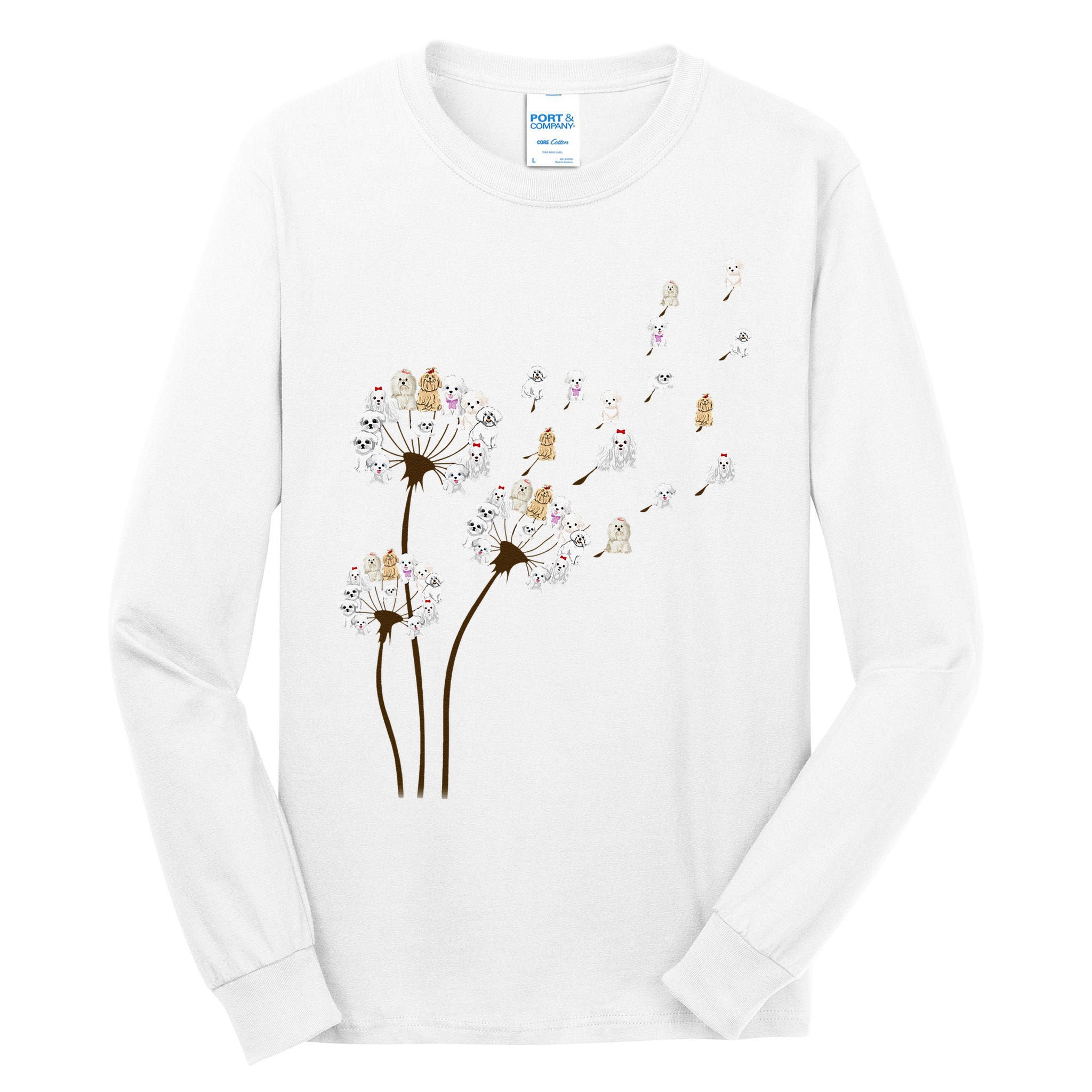 Flower Maltese Dog Dandelion Funny Animal Lover Tall Long Sleeve T-Shirt