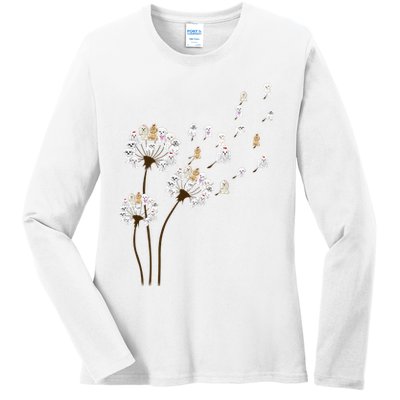 Flower Maltese Dog Dandelion Funny Animal Lover Ladies Long Sleeve Shirt
