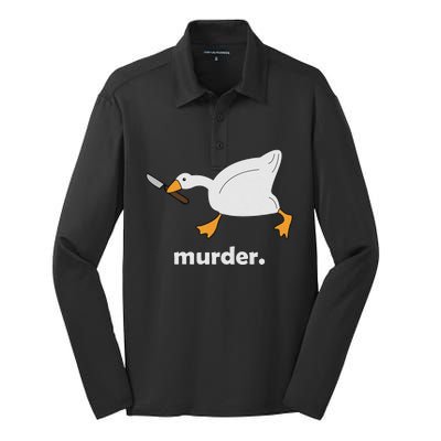 Funny Murder Duck Animal Meme Silk Touch Performance Long Sleeve Polo