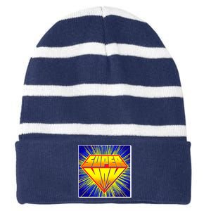 Funny Mother's Day Super Mom Pop Art Comic Panel Striped Beanie with Solid Band