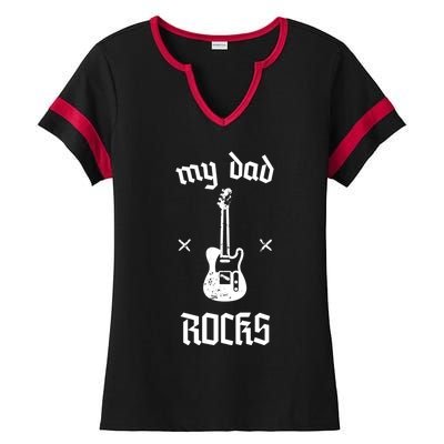 Funny My Dad Rocks Cool Gift Ladies Halftime Notch Neck Tee