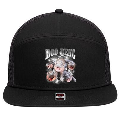 Funny Moo Deng Kawaii Pygmy Hippo Cute Zoo Animal Lover 7 Panel Mesh Trucker Snapback Hat