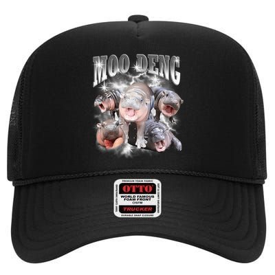 Funny Moo Deng Kawaii Pygmy Hippo Cute Zoo Animal Lover High Crown Mesh Back Trucker Hat