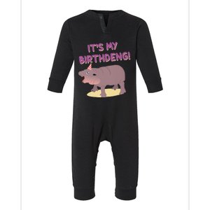 Funny Moo Deng Baby Hippo Cute ItS My Birthday Birthdeng Infant Fleece One Piece