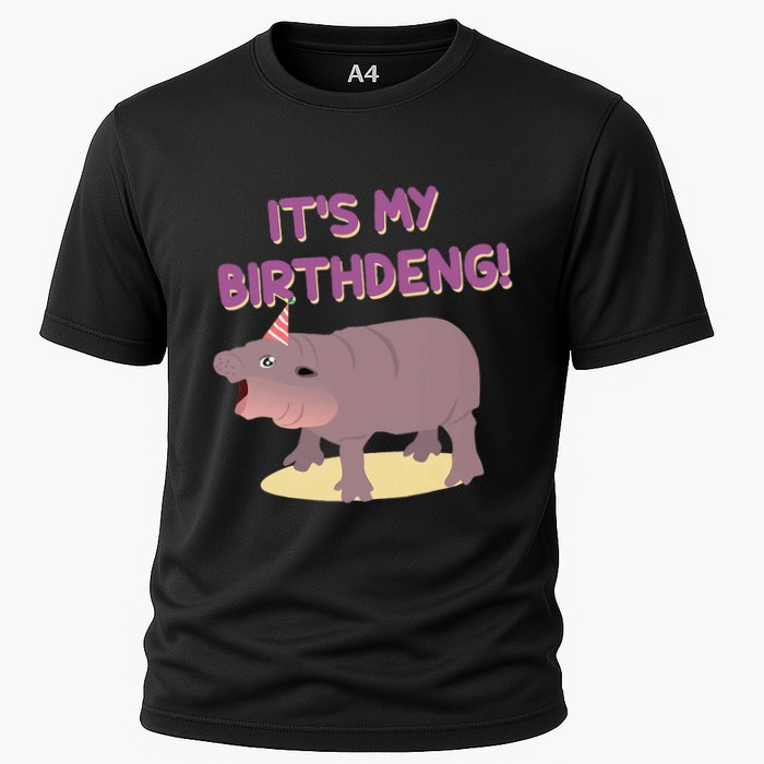 Funny Moo Deng Baby Hippo Cute ItS My Birthday Birthdeng Cooling Performance Crew T-Shirt