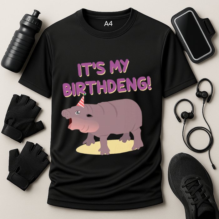 Funny Moo Deng Baby Hippo Cute ItS My Birthday Birthdeng Cooling Performance Crew T-Shirt