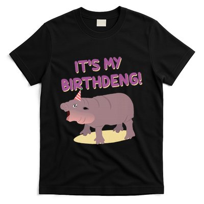 Funny Moo Deng Baby Hippo Cute ItS My Birthday Birthdeng T-Shirt