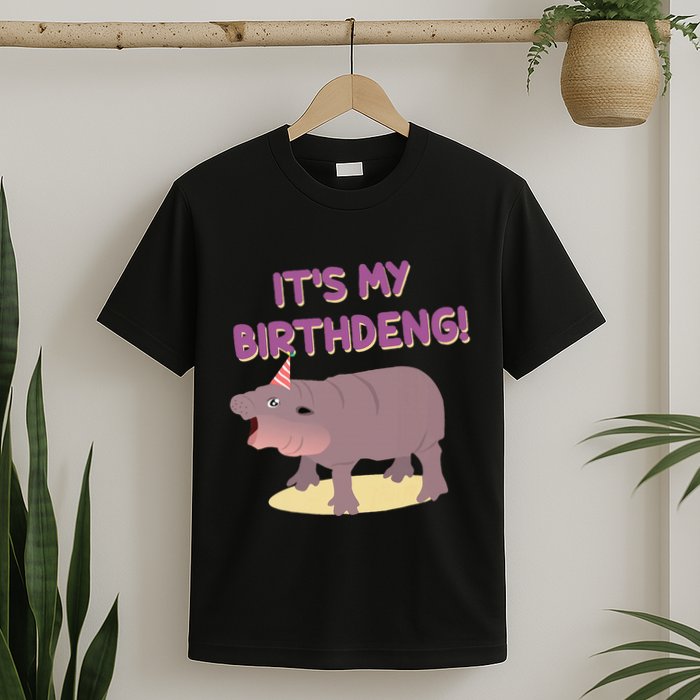 Funny Moo Deng Baby Hippo Cute ItS My Birthday Birthdeng T-Shirt