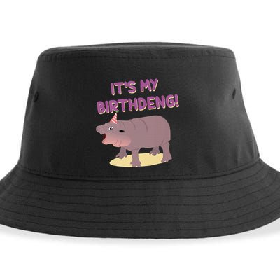 Funny Moo Deng Baby Hippo Cute ItS My Birthday Birthdeng Sustainable Bucket Hat