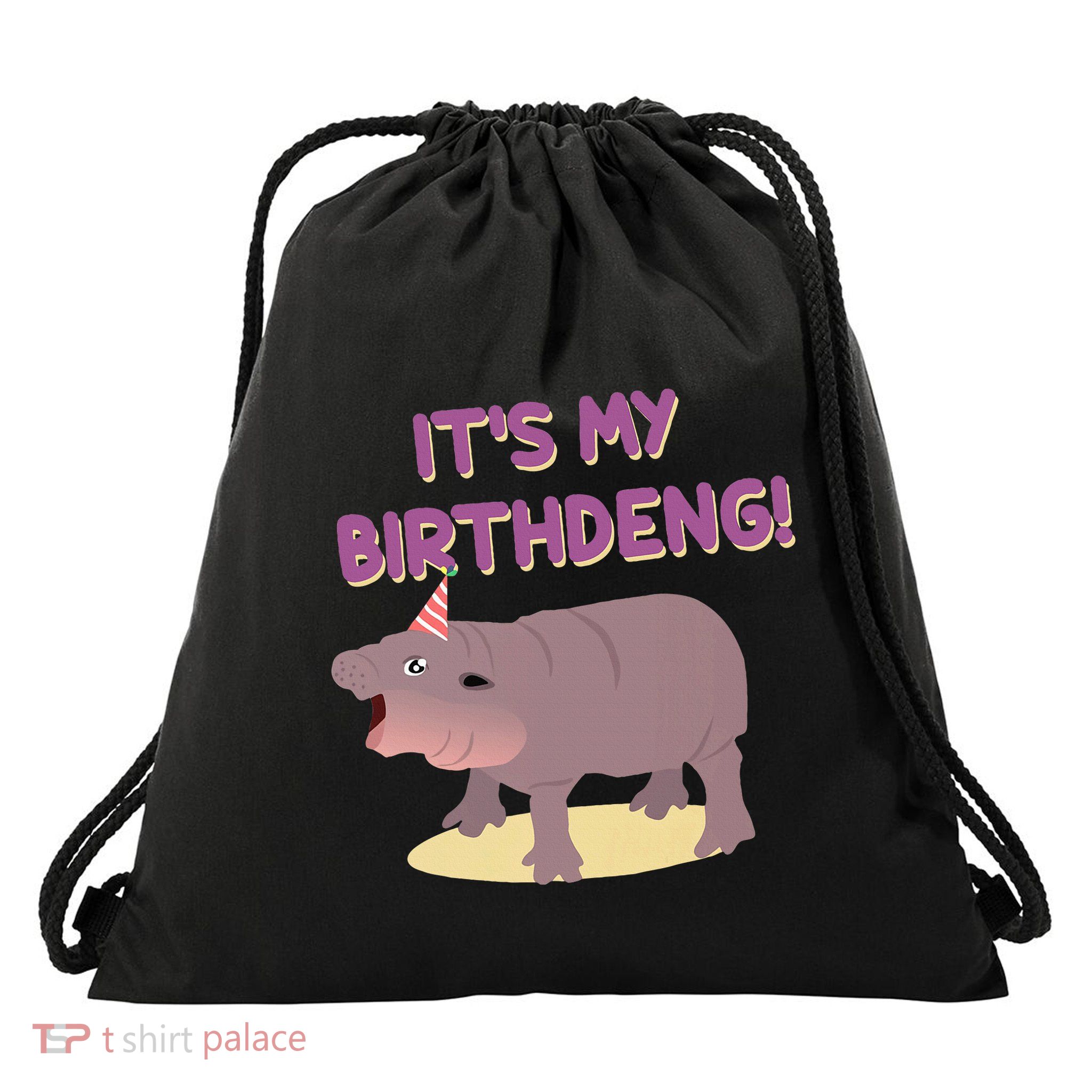 Funny Moo Deng Baby Hippo Cute ItS My Birthday Birthdeng Drawstring Bag