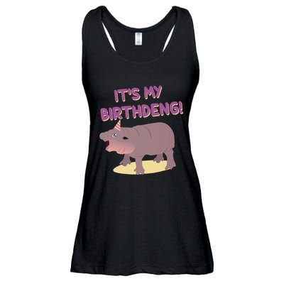 Funny Moo Deng Baby Hippo Cute ItS My Birthday Birthdeng Ladies Essential Flowy Tank