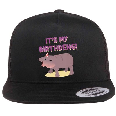 Funny Moo Deng Baby Hippo Cute ItS My Birthday Birthdeng Flatbill Hat