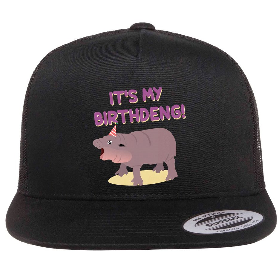 Funny Moo Deng Baby Hippo Cute ItS My Birthday Birthdeng Flat Bill Trucker Hat