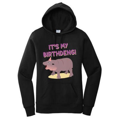 Funny Moo Deng Baby Hippo Cute ItS My Birthday Birthdeng Women's Pullover Hoodie