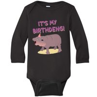 Funny Moo Deng Baby Hippo Cute ItS My Birthday Birthdeng Baby Long Sleeve Bodysuit