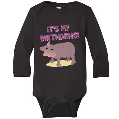 Funny Moo Deng Baby Hippo Cute ItS My Birthday Birthdeng Baby Long Sleeve Bodysuit