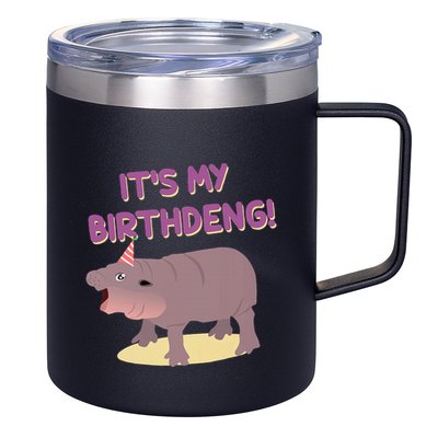 Funny Moo Deng Baby Hippo Cute ItS My Birthday Birthdeng 12oz Stainless Steel Coffee Mug