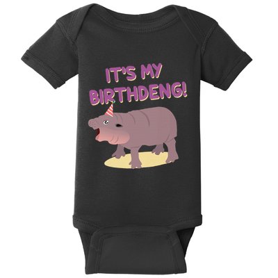 Funny Moo Deng Baby Hippo Cute ItS My Birthday Birthdeng Baby Bodysuit