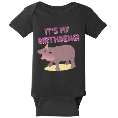 Funny Moo Deng Baby Hippo Cute ItS My Birthday Birthdeng Baby Bodysuit