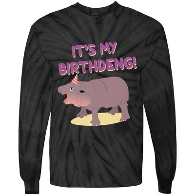 Funny Moo Deng Baby Hippo Cute ItS My Birthday Birthdeng Tie-Dye Long Sleeve Shirt