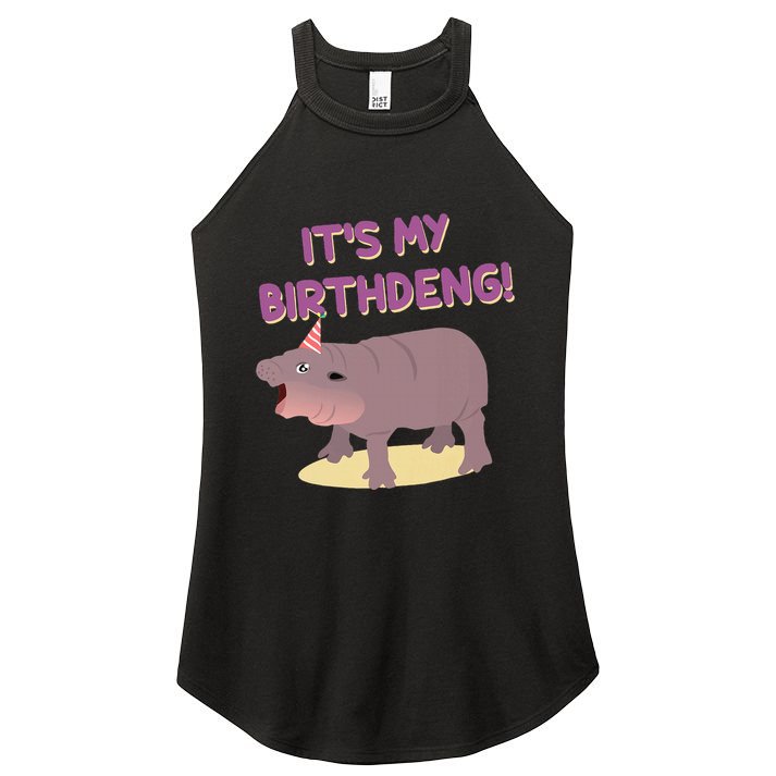 Funny Moo Deng Baby Hippo Cute ItS My Birthday Birthdeng Women's Perfect Tri Rocker Tank