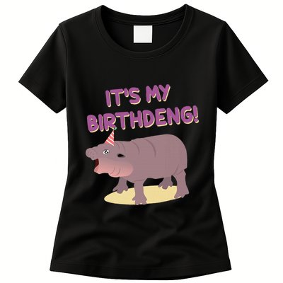 Funny Moo Deng Baby Hippo Cute ItS My Birthday Birthdeng Womens T-Shirt