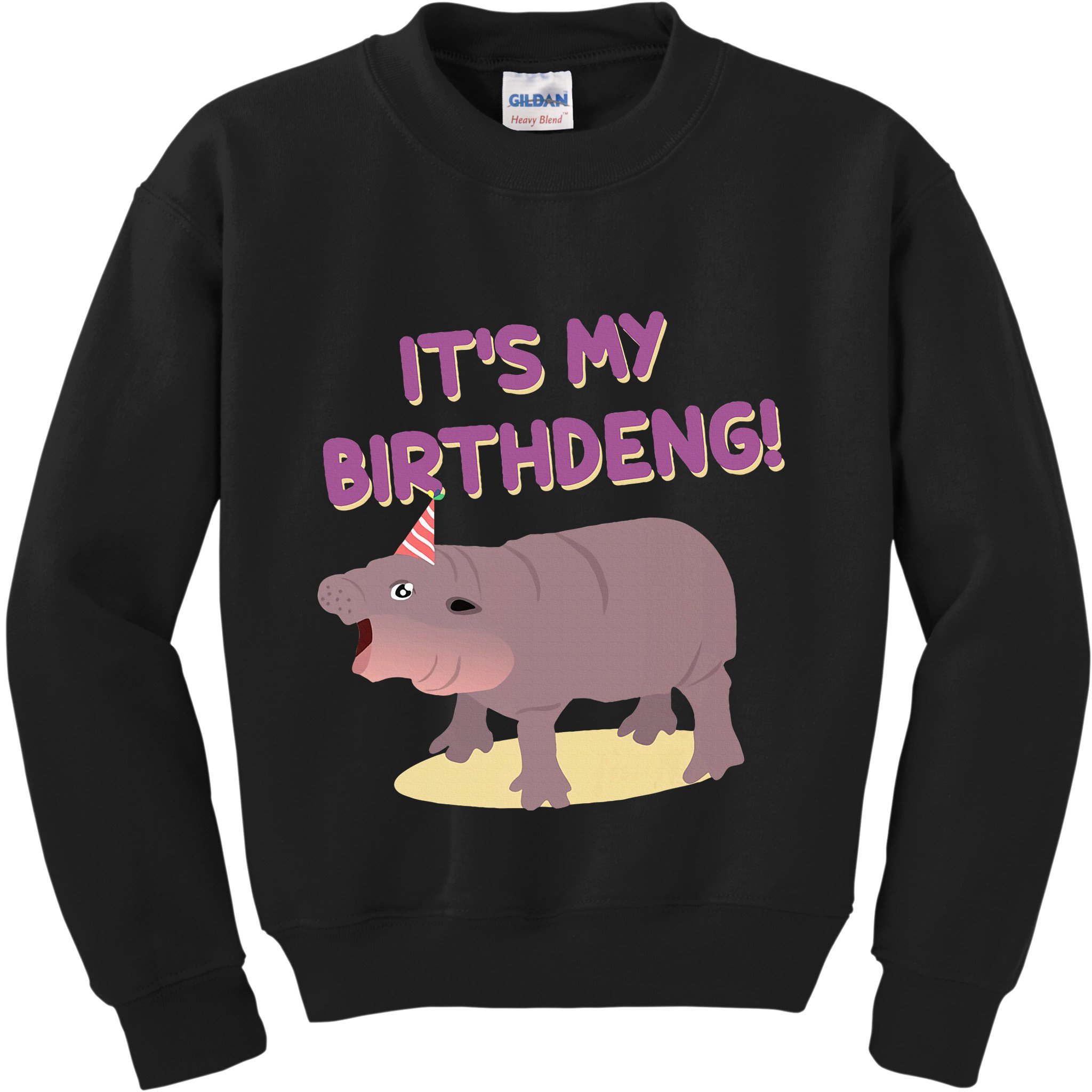 Funny Moo Deng Baby Hippo Cute ItS My Birthday Birthdeng Kids Sweatshirt