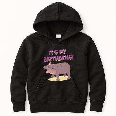 Funny Moo Deng Baby Hippo Cute ItS My Birthday Birthdeng Kids Hoodie