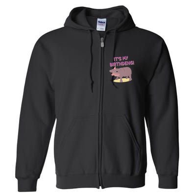 Funny Moo Deng Baby Hippo Cute ItS My Birthday Birthdeng Full Zip Hoodie